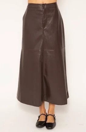 Central Park West Beatrix Vegan Midi Skirt - Chocolate Casual Midi Look