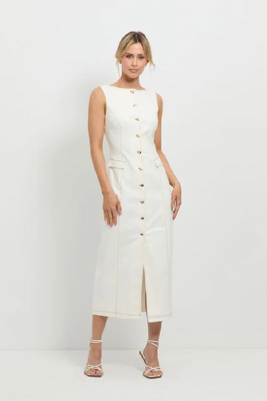 Good Vibes Midi White Classic Midi Skirt