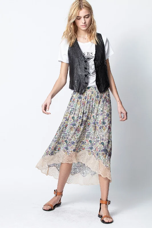 NoNothing Fashion | Lace trimmed 100% silk midi skirt A-line Midi Skirt