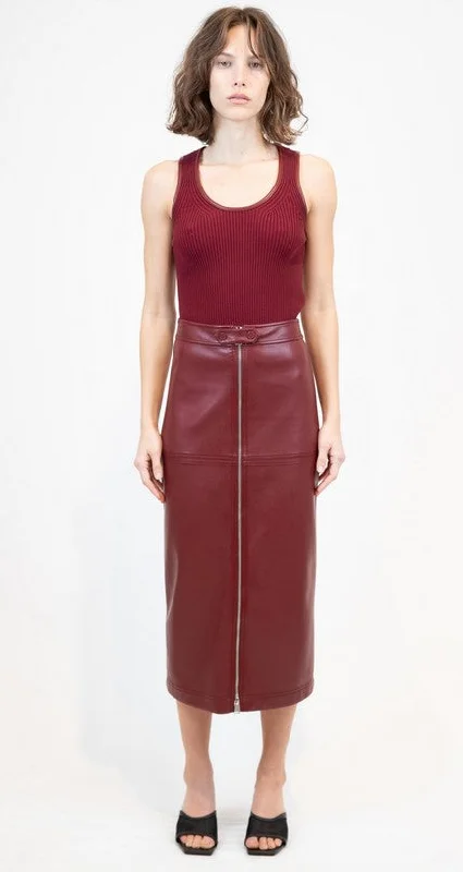 Simkhai Bianca Midi Skirt - Oxblood Front Button Midi